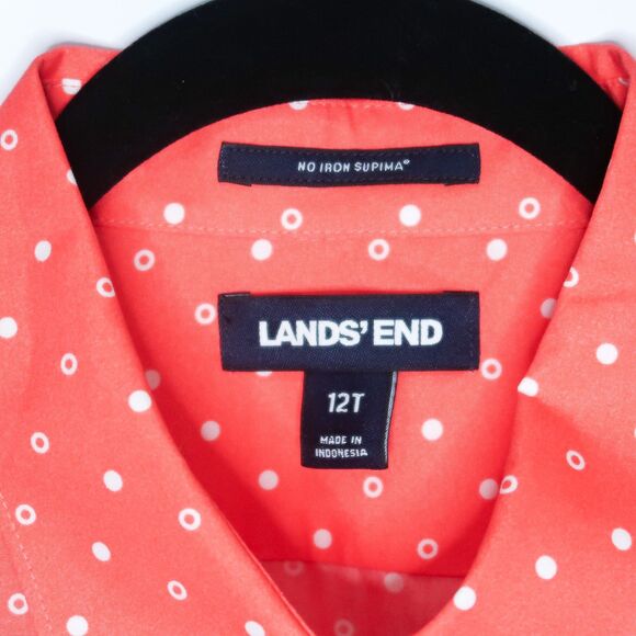 Lands' End Womens Supima Cotton Button Up Size 12T Coral White Polka Dots - Picture 3 of 7